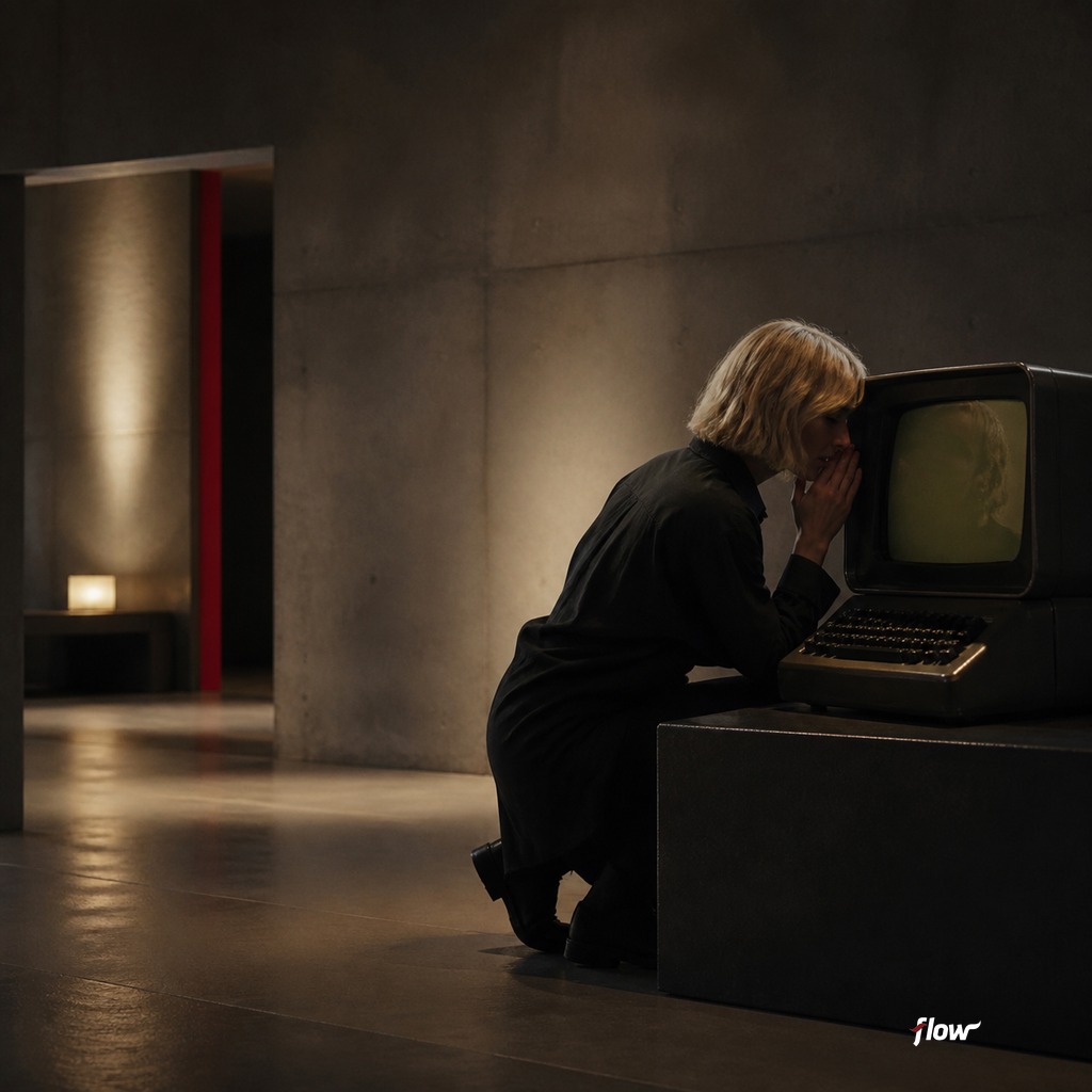 Black-and-white image of an early computer terminal representing ELIZA, the 1966 chatbot that started the conversation around conversational AI.