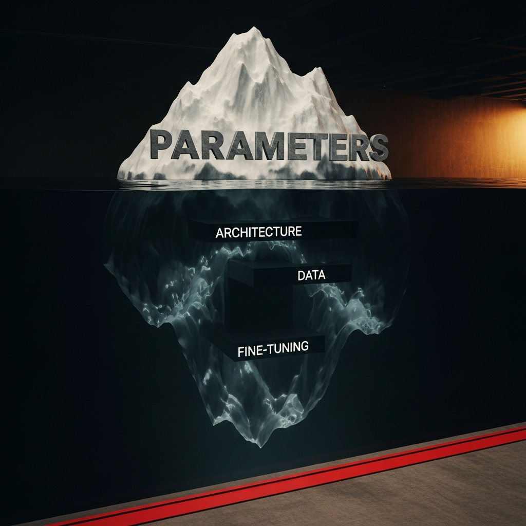 Illustration representing GPT model size, parameters, and AI model evaluation