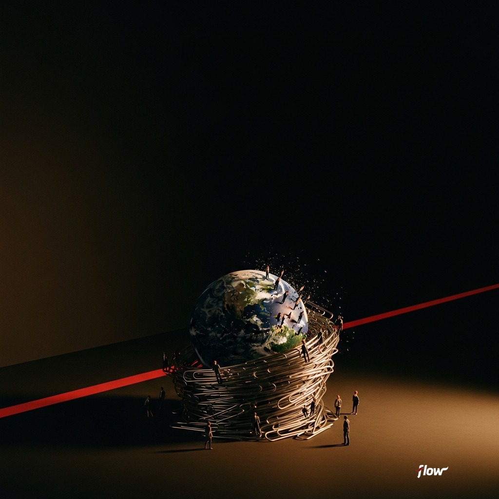 Conceptual illustration of the paperclip thought experiment and AI alignment risk